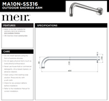 MA10N-400-SS316 Meir 316 Stainless Steel Outdoor Shower Arm