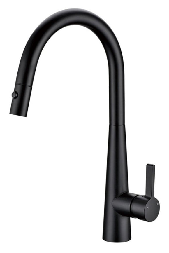 Valentina Gooseneck Pull Out Sink Mixer Matte Black - Timeless Bathroom Supplies